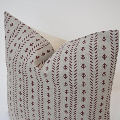 Alexa Maroon Linen Block Print Pillow Cover