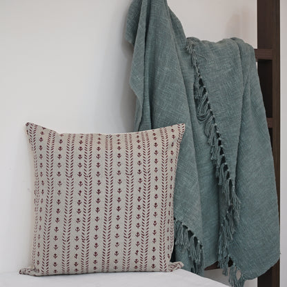 Alexa Maroon Linen Block Print Pillow Cover