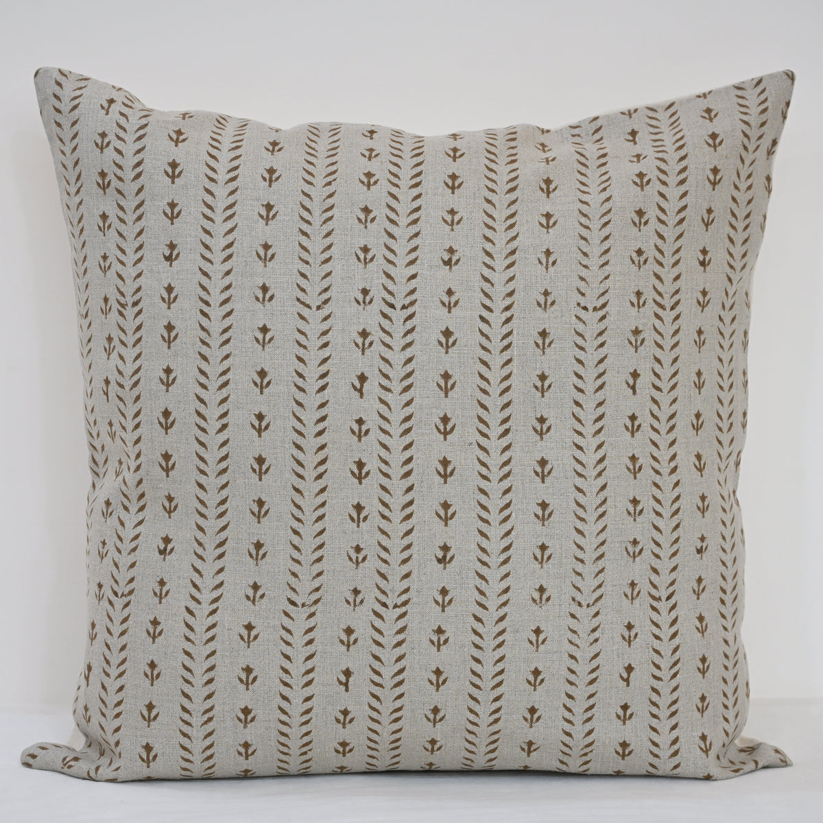 Alexa  Chestnut Linen Block Print Pillow Cover