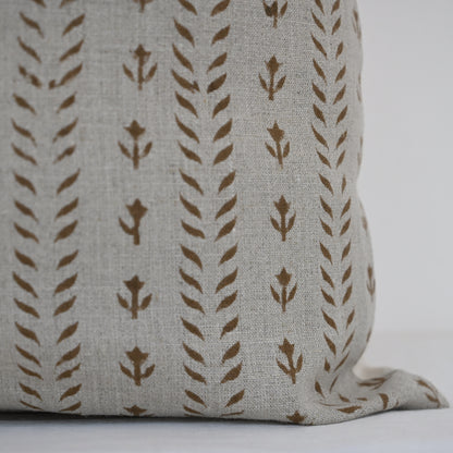 Alexa  Chestnut Linen Block Print Pillow Cover