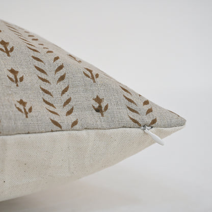Alexa  Chestnut Linen Block Print Pillow Cover