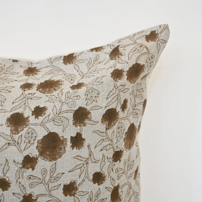Julie Chocolate Linen Block Print Pillow Cover