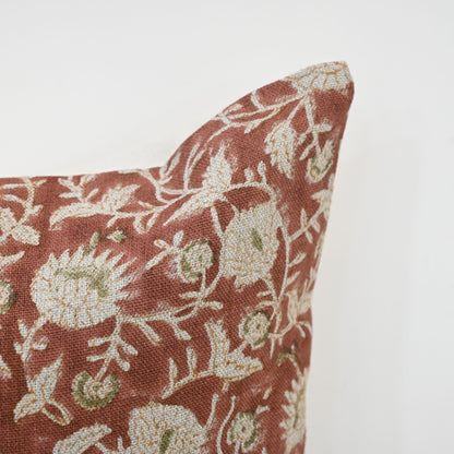 Eliza Rust Linen Block Print Pillow Cover