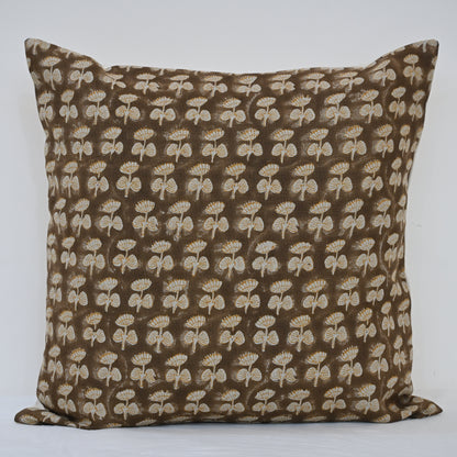 Joanna Espresso Linen Block Print Pillow Cover