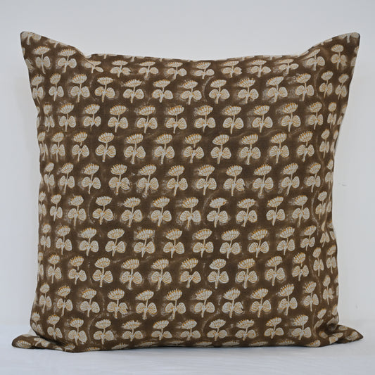 Joanna Espresso Linen Block Print Pillow Cover