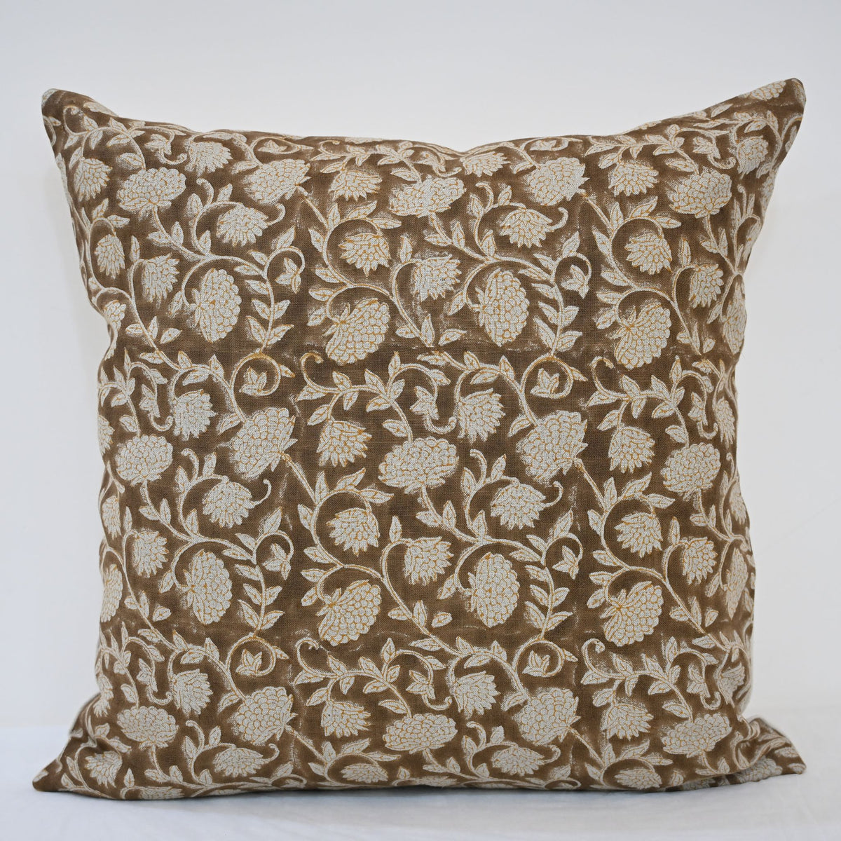 Macy Soft Tan Linen Block Print Pillow Cover