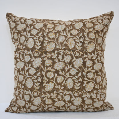 Macy Soft Tan Linen Block Print Pillow Cover