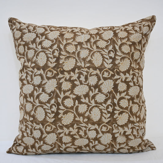 Macy Soft Tan Linen Block Print Pillow Cover