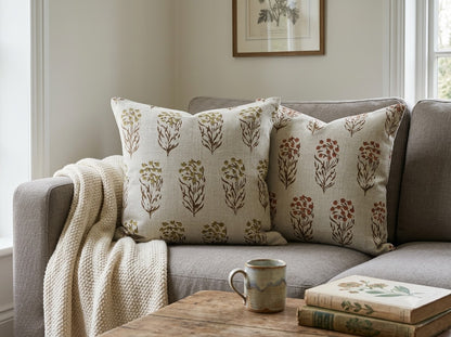 Brianna moss Linen Block Print Pillow Cover