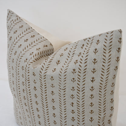 Alexa  Chestnut Linen Block Print Pillow Cover