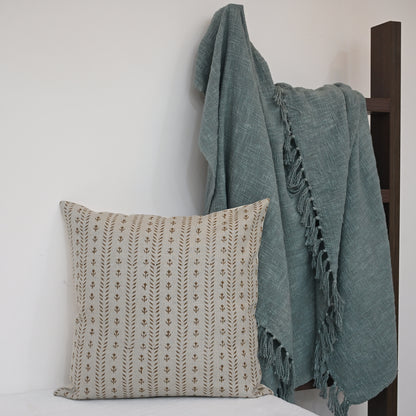 Alexa  Chestnut Linen Block Print Pillow Cover