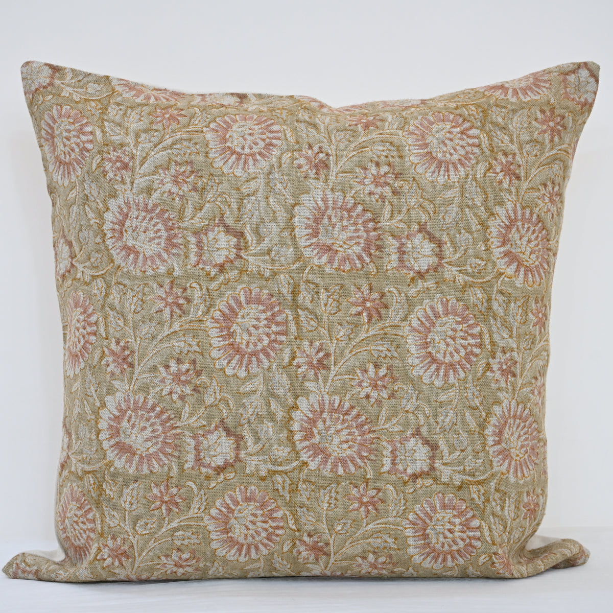 Alexis  Blush Linen Block Print Pillow Cover