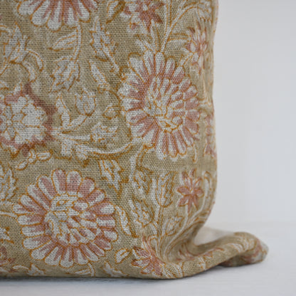 Alexis  Blush Linen Block Print Pillow Cover