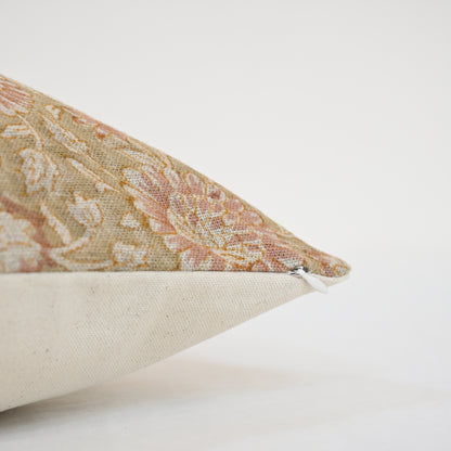 Alexis  Blush Linen Block Print Pillow Cover