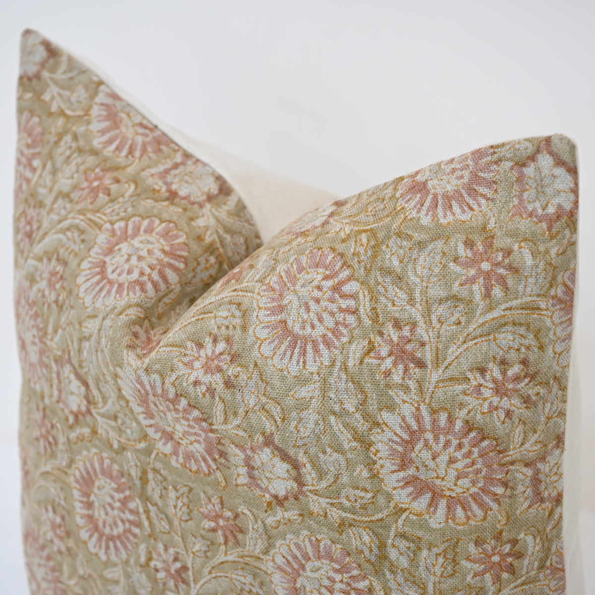 Alexis  Blush Linen Block Print Pillow Cover
