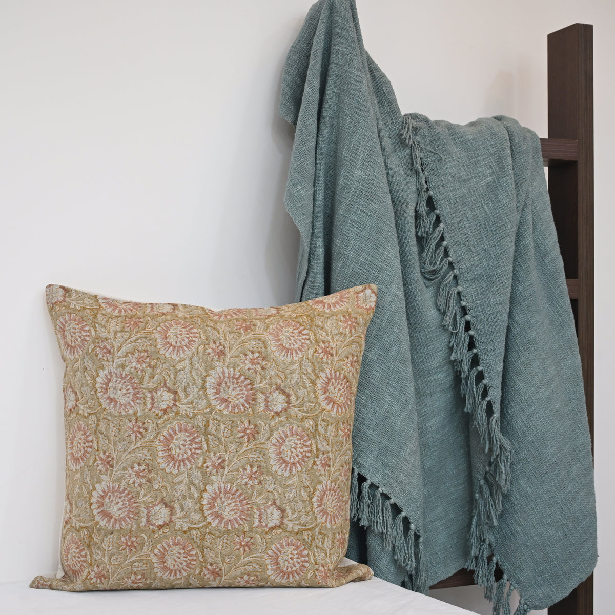 Alexis  Blush Linen Block Print Pillow Cover
