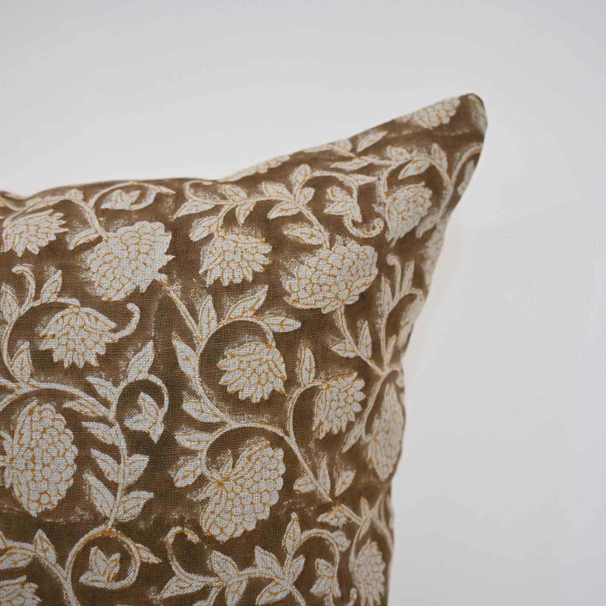 Macy Soft Tan Linen Block Print Pillow Cover