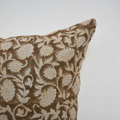 Macy Soft Tan Linen Block Print Pillow Cover