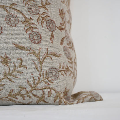 Bailey Taupe  Linen Block Print Pillow Cover