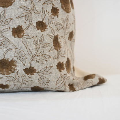 Julie Chocolate Linen Block Print Pillow Cover