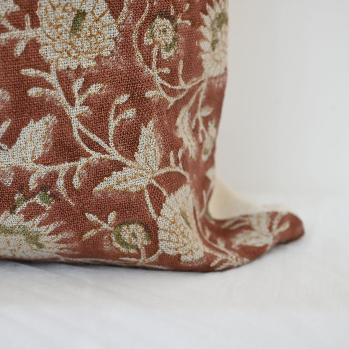Eliza Rust Linen Block Print Pillow Cover