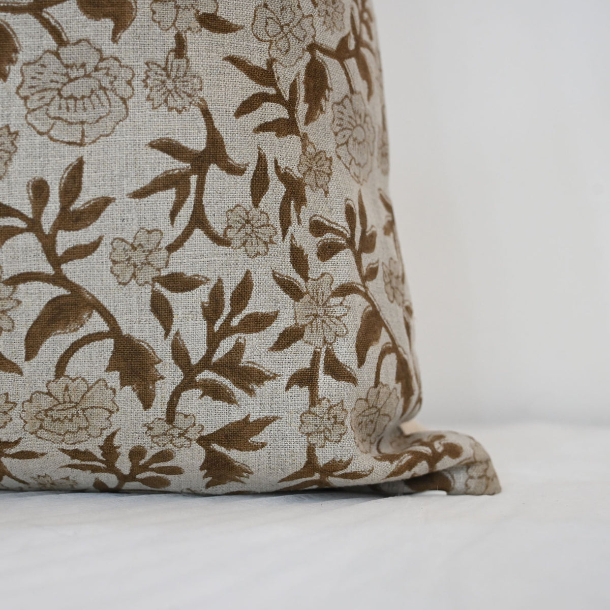 Kara Chestnut Linen Block Print Pillow Cover