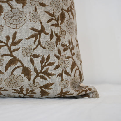 Kara Chestnut Linen Block Print Pillow Cover