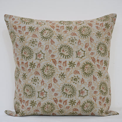Alexis   Sage Linen Block Print Pillow Cover