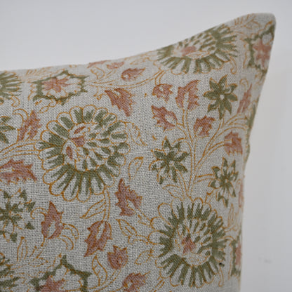 Alexis   Sage Linen Block Print Pillow Cover