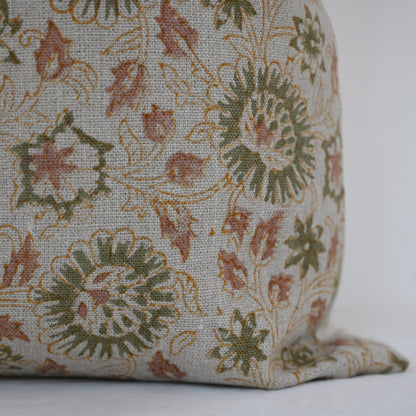 Alexis   Sage Linen Block Print Pillow Cover