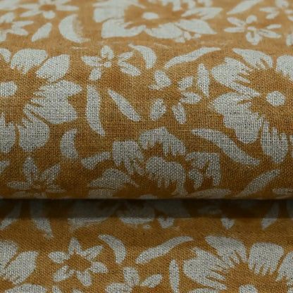 Yreva Floral Hand Block Print Linen Fabric