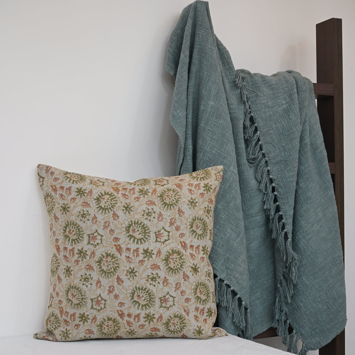 Alexis   Sage Linen Block Print Pillow Cover
