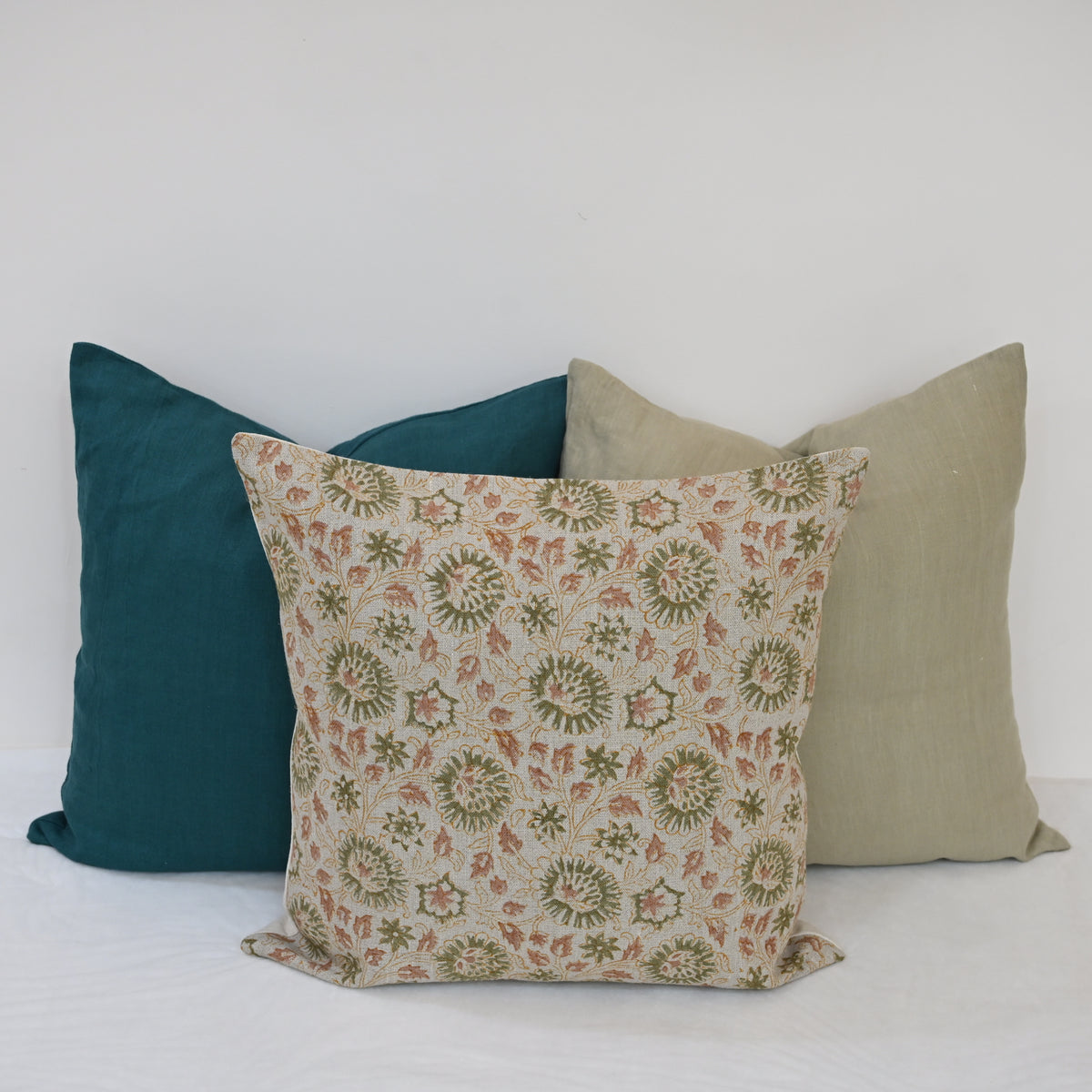 Alexis   Sage Linen Block Print Pillow Cover