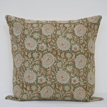 Alexis Cream Linen Block Print Pillow Cover