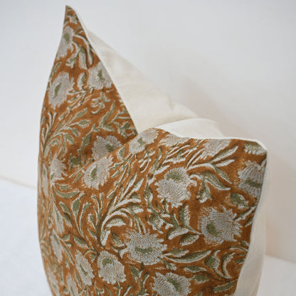 Elise Warm Linen Block Print Pillow Cover