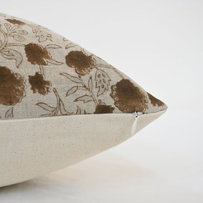 Julie Chocolate Linen Block Print Pillow Cover