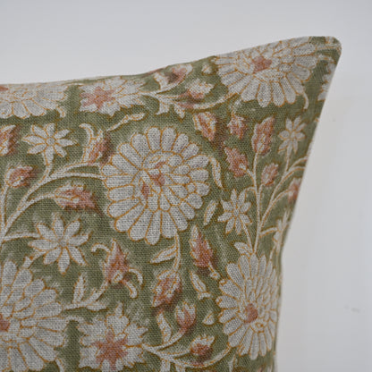 Alexis Cream Linen Block Print Pillow Cover
