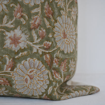 Alexis Cream Linen Block Print Pillow Cover