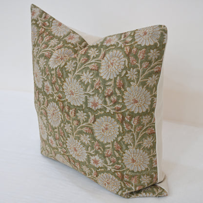 Alexis Cream Linen Block Print Pillow Cover