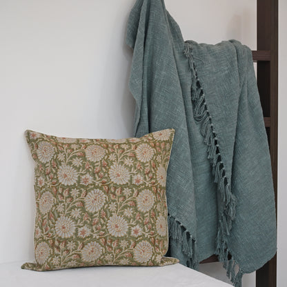 Alexis Cream Linen Block Print Pillow Cover