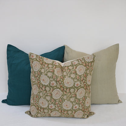Alexis Cream Linen Block Print Pillow Cover