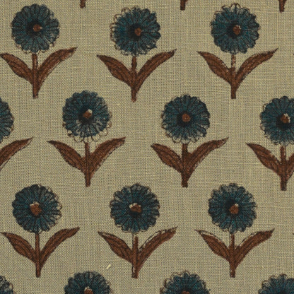 Derek Floral Block Print linen Fabric