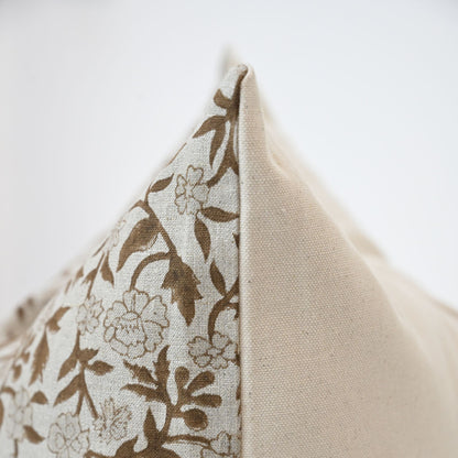Kara Chestnut Linen Block Print Pillow Cover