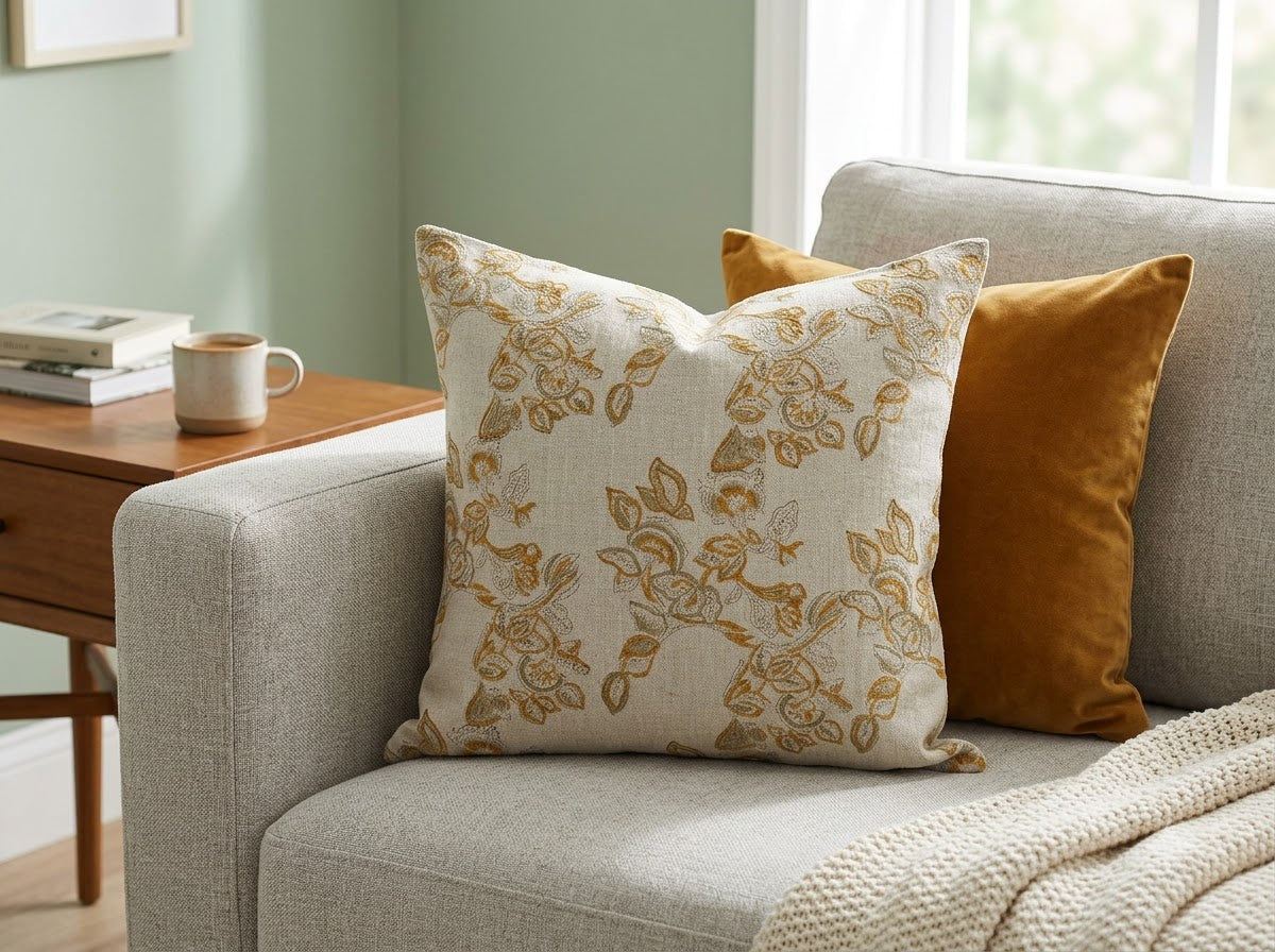 Faith Beige Block Print Pillow Cover