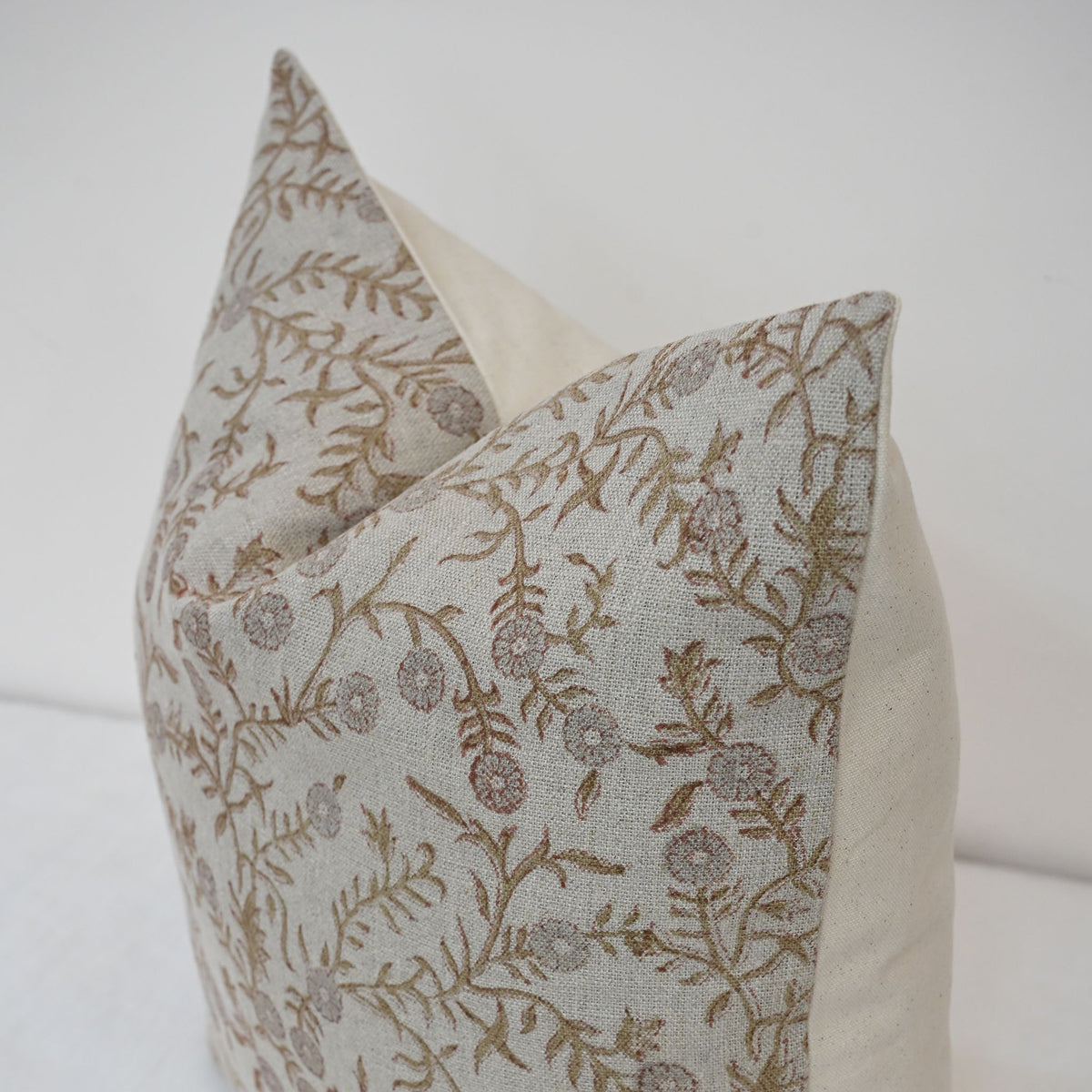 Bailey Taupe  Linen Block Print Pillow Cover