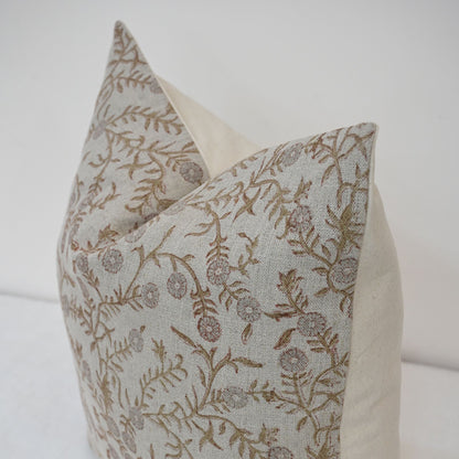 Bailey Taupe  Linen Block Print Pillow Cover