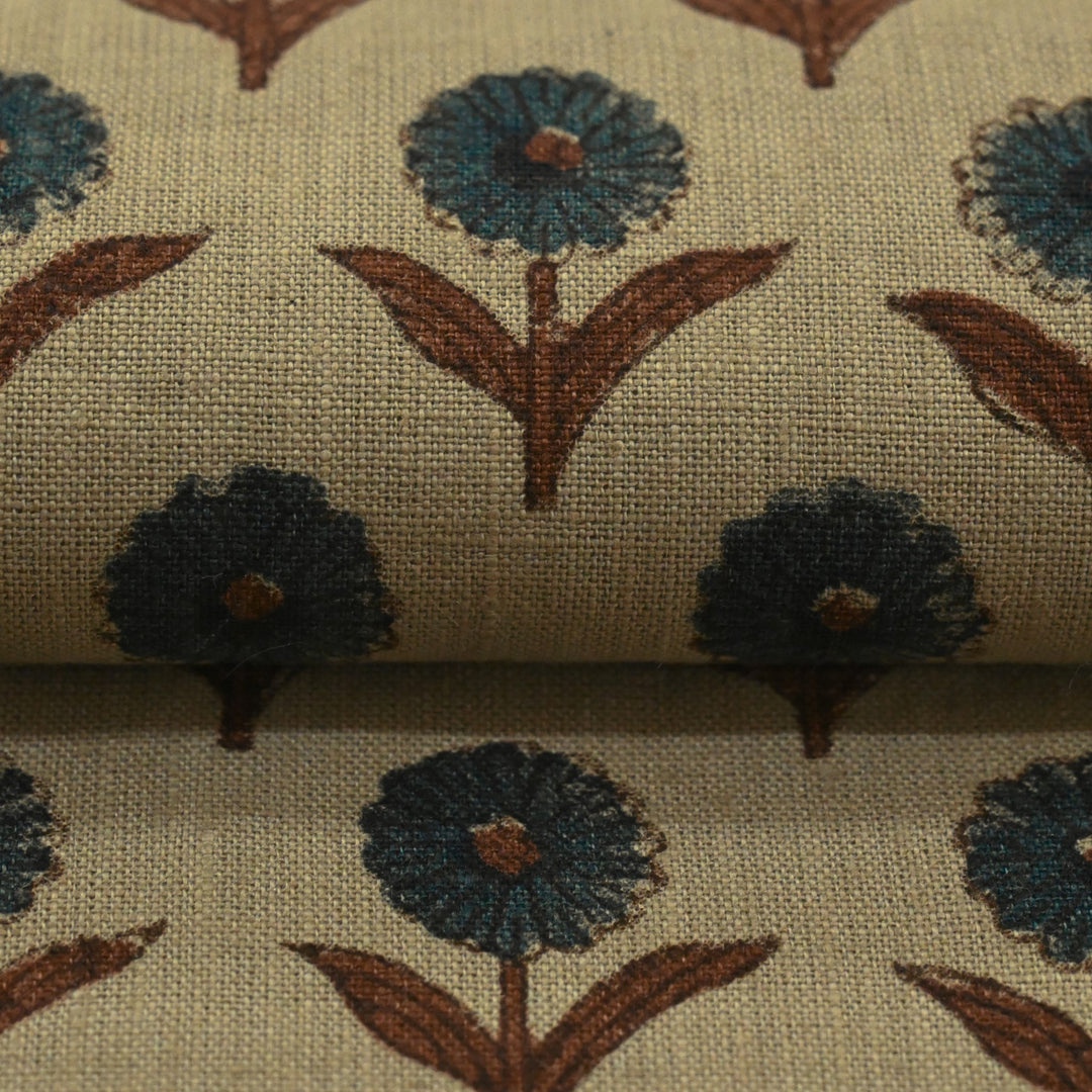 Artisan Block Print Linen Fabric - 16