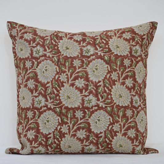 Alexis  Terracotta Linen Block Print Pillow Cover