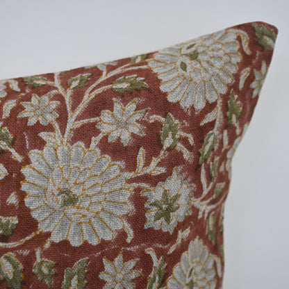 Alexis  Terracotta Linen Block Print Pillow Cover