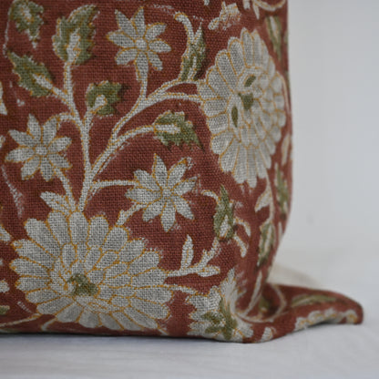 Alexis  Terracotta Linen Block Print Pillow Cover